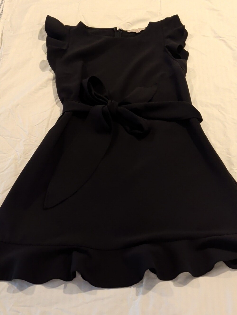 Black Ruffle Hem Tie-Waist Women's Dress